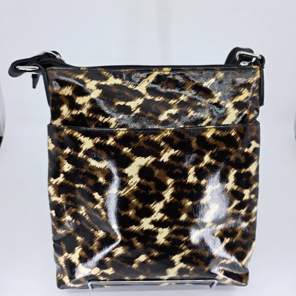 Style & Co Patent Leopard Print Double Zip Crossbody Messenger Bag - Picture 2 of 10